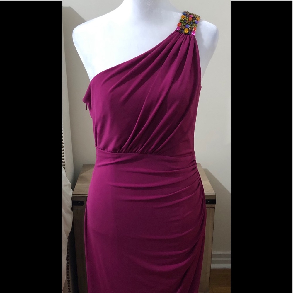 David Meister Beaded One Shoulder Orchid Stretch